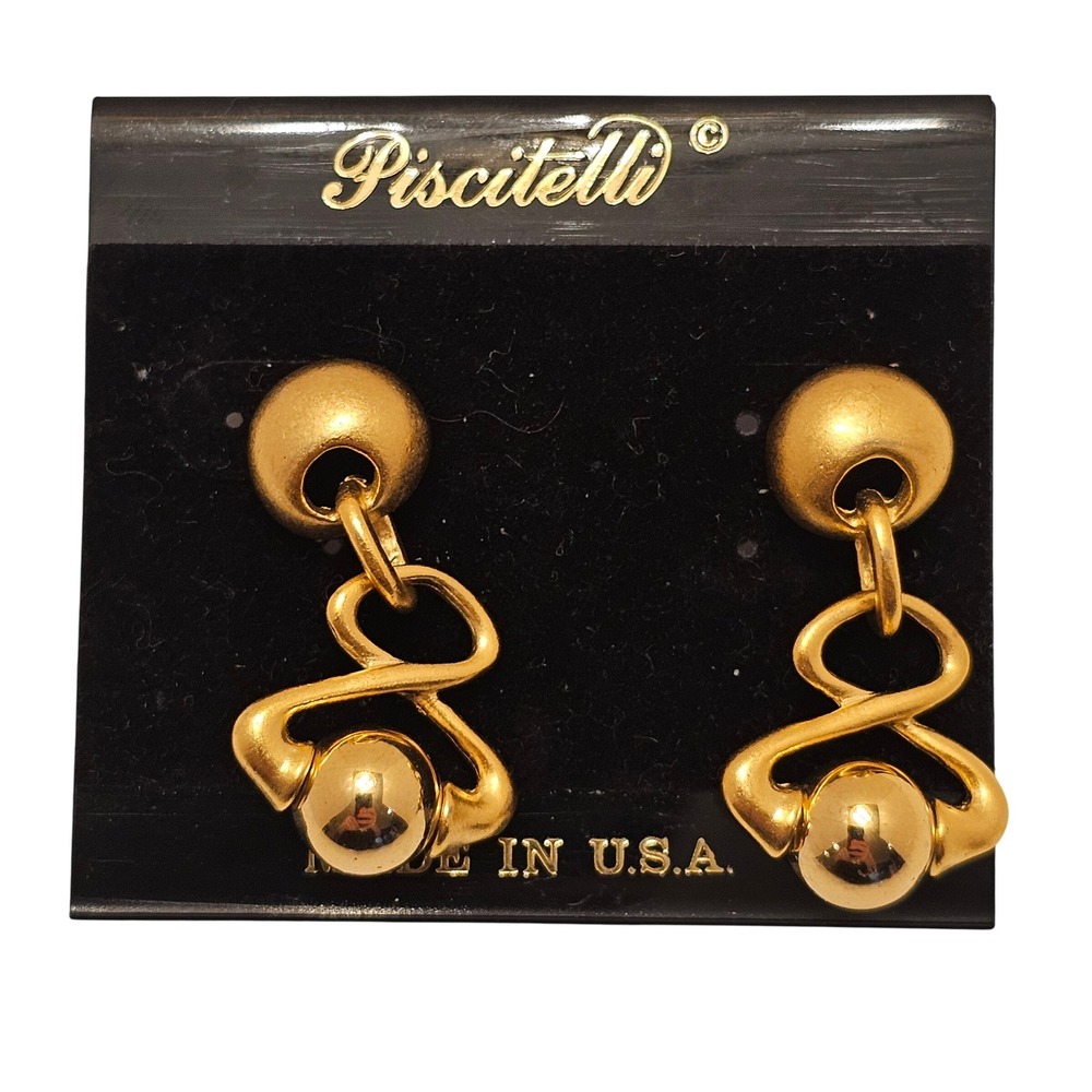 Piscitelli Vintage Gold Tone Abstract Orb Drop Earrings Made in USA Statement